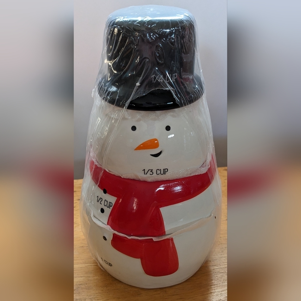Snowman Ceramic Measuring Cups Set Holiday Kitchen Decor Christmas Baking Gift